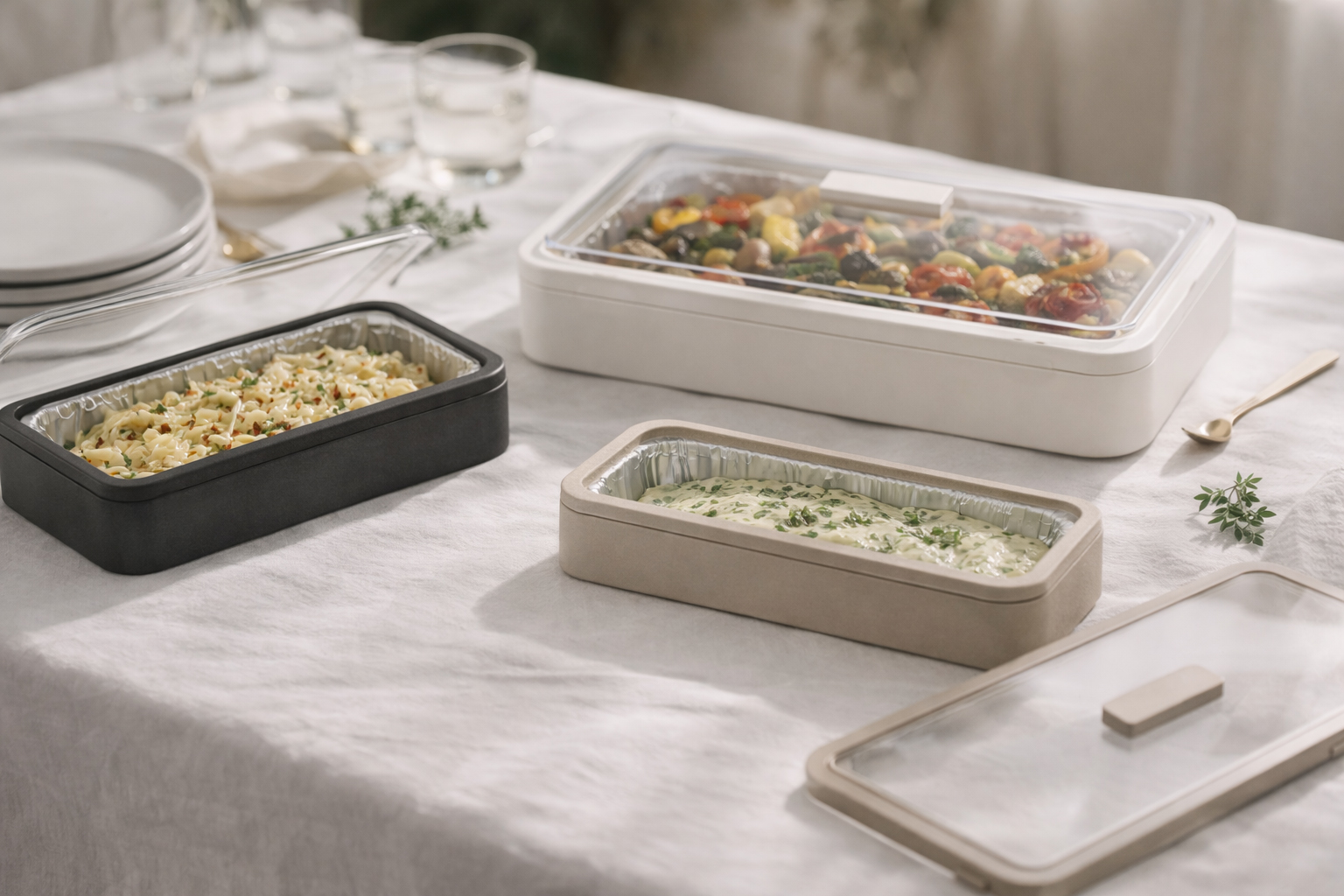 Fête Accompli pan skirts in use at a dinner table